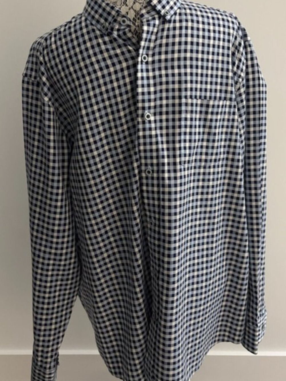Men's Johnston & Murphy Blue Checkered Long Sleeve Shirt - XL